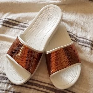 Metallic Crocs Slides